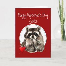 Niedlich Raccoon Blown Kisses Sister Valentine Feiertagskarte