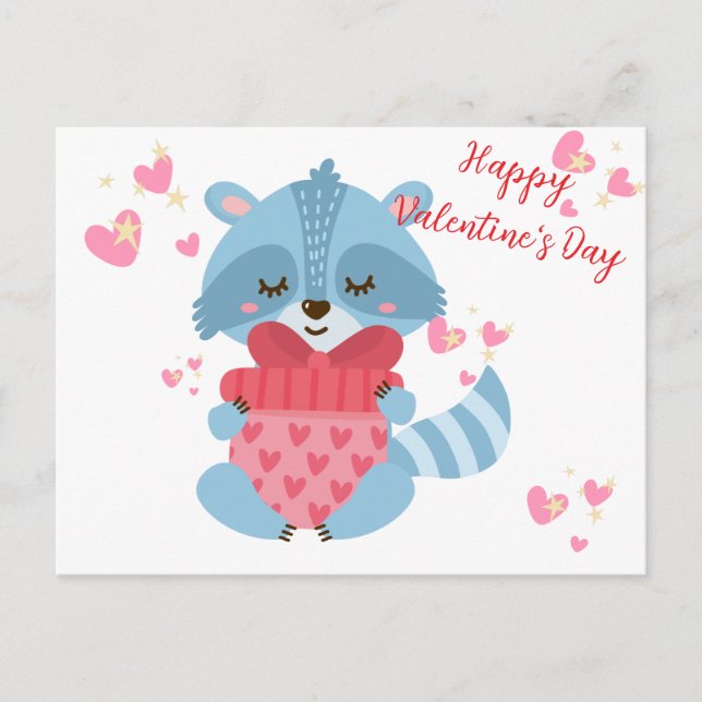 Niedlich Raccoon Frohes Valentinstag! Weihnachtska Postkarte (Vorderseite)