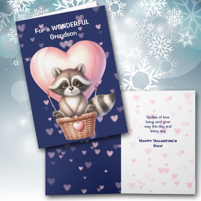 Niedlich Raccoon Herzballon Kinder Valentinkarte Feiertagskarte (Von Creator hochgeladen)