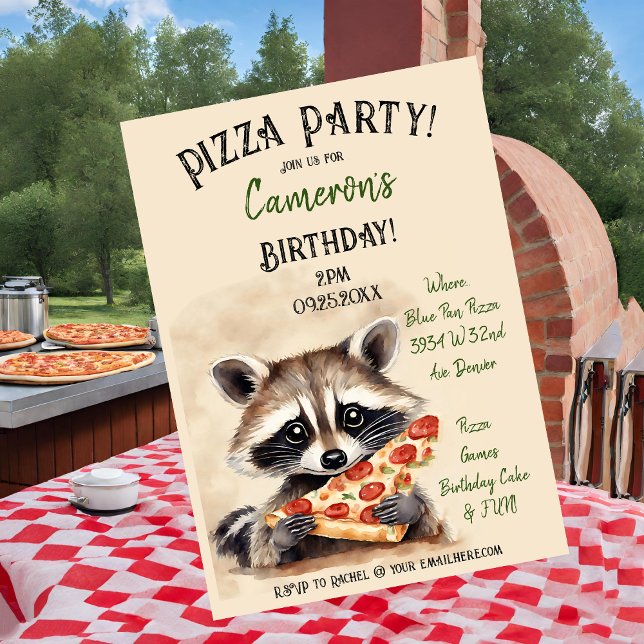 Niedlich Raccoon Pizza Geburtstagsparty Einladung (Von Creator hochgeladen)