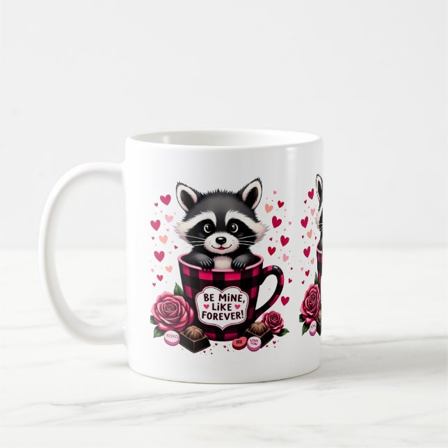 Niedlich Raccoon Valentine Buffalo Kariert Ästheti Kaffeetasse (Links)