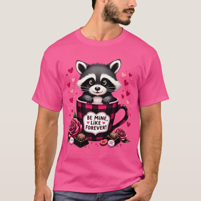 Niedlich Raccoon Valentine Buffalo Kariert Ästheti T-Shirt (Vorderseite)