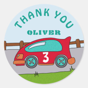 Niedlich Race Car Red Boy Name Age Birthday Vielen Runder Aufkleber