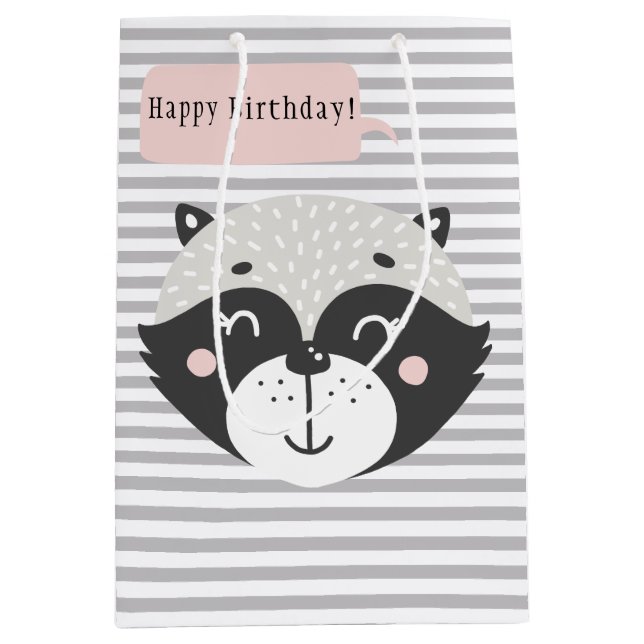 Niedlich Racoon Gray Striped Kinder Birthdayn Gesc Mittlere Geschenktüte (Vorderseite)