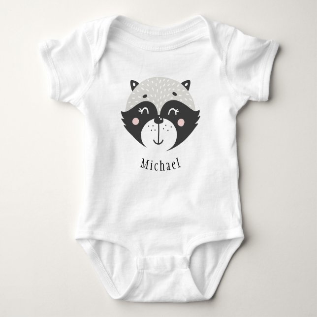 Niedlich Racoon Personalisiert Baby Jersey Bodysui Baby Strampler (Vorderseite)
