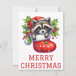 Niedlich Racoon Weihnachtskarte Feiertagskarte