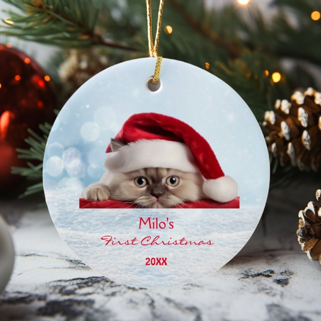 Niedlich Ragdoll Cat Weihnachtsmannmütze Paw Snow  Keramik Ornament (Von Creator hochgeladen)