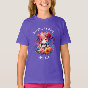 Niedlich Rainbow Anime Girl Birthday Girl Personal T-Shirt