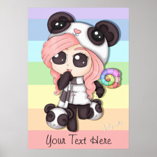Niedlich Rainbow Anime Panda Girl Poster