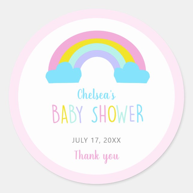 Niedlich Rainbow Baby Dusche Danke Pink Pastel Runder Aufkleber (Vorderseite)