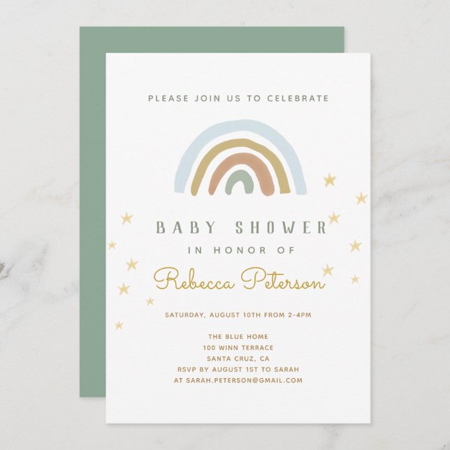Niedlich Rainbow Baby Shower Einladung (Vorne/Hinten)