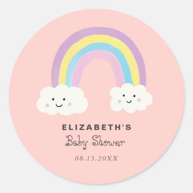 Niedlich Rainbow Baby Shower Girl Pink Kawaii Mode Runder Aufkleber (Vorderseite)