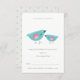 Niedlich Rainbow Blue Birdy Diaper Raffle Baby Dus Begleitkarte