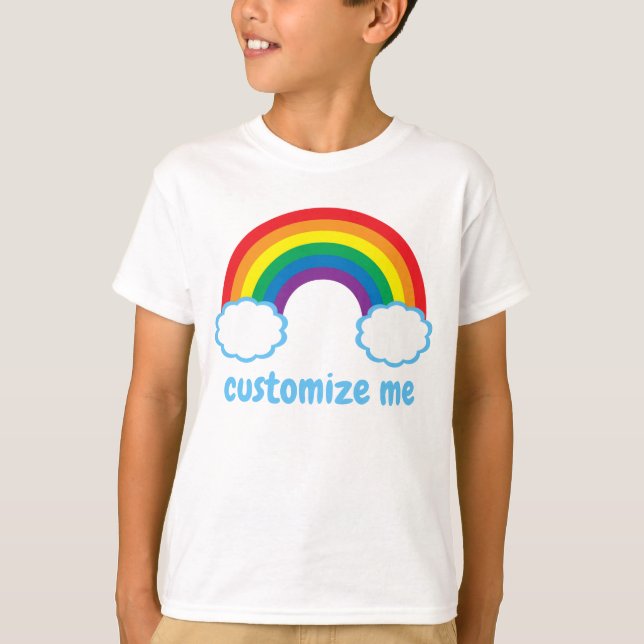 Niedlich Rainbow Blue Clouds Monogram Cool Kids T-Shirt (Vorderseite)