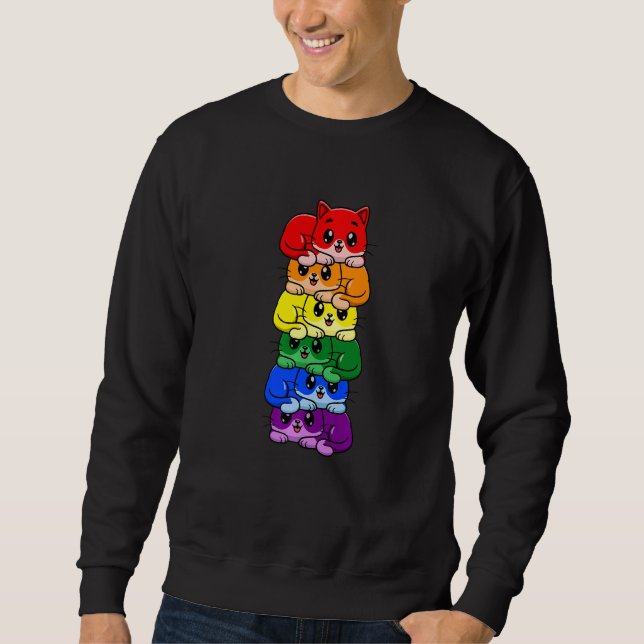 Niedlich Rainbow Cat Gay Pride Lgbt Kitty Sweatshirt (Vorderseite)