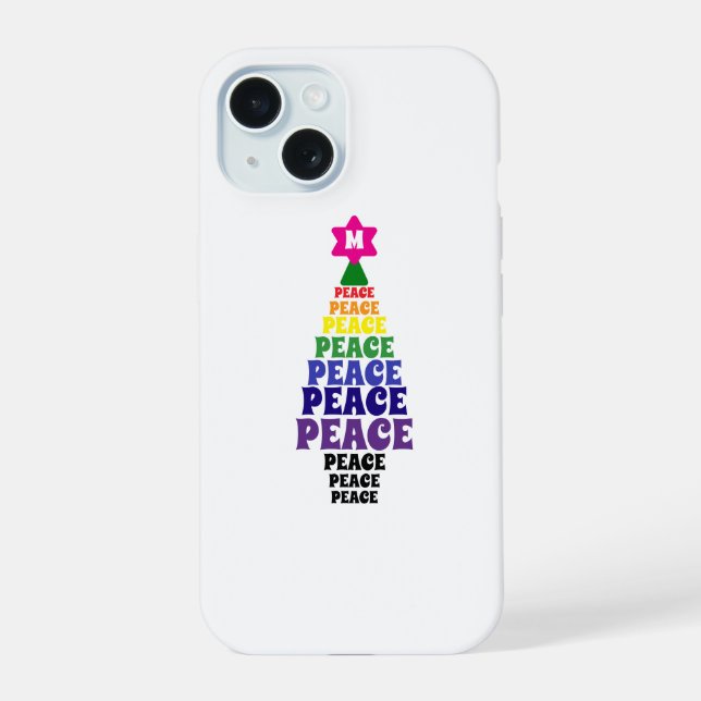 Niedlich Rainbow Christmas Peace Tree Add Initial iPhone 15 Hülle (Rückseite)