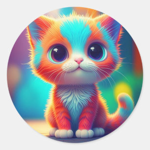 Niedlich Rainbow Colored Sitting Kitten Cartoon-85 Runder Aufkleber