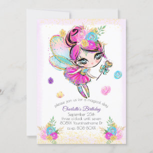 Niedlich Rainbow Glitzer Pixie Fairy Einladung