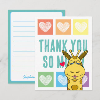 Niedlich Rainbow Heart Giraffe Vielen Dank Mitteilungskarte