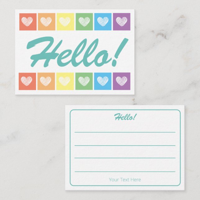 Niedlich Rainbow Heart Hello Lined Mini Mitteilungskarte (Vorne/Hinten)