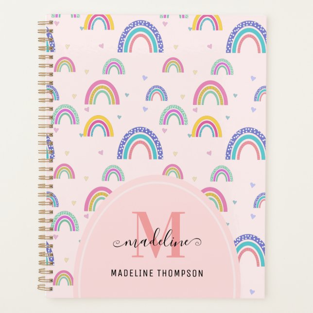 Niedlich Rainbow Heft Monogram Boho Pink Planer (Vorderseite)