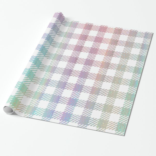 Niedlich Rainbow Iridescent Gingham Pattern Geschenkpapier (Ungerollt)