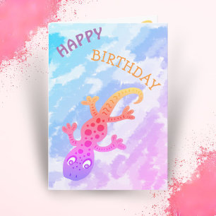 Niedlich Rainbow Lizard Gecko Happy Birthday Karte