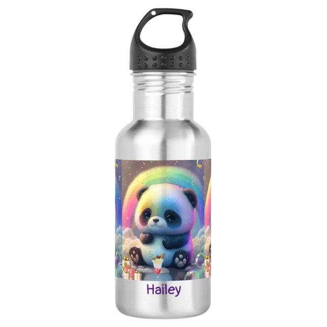 Niedlich Rainbow Panda Name Personalisiert Edelstahlflasche (Vorderseite)