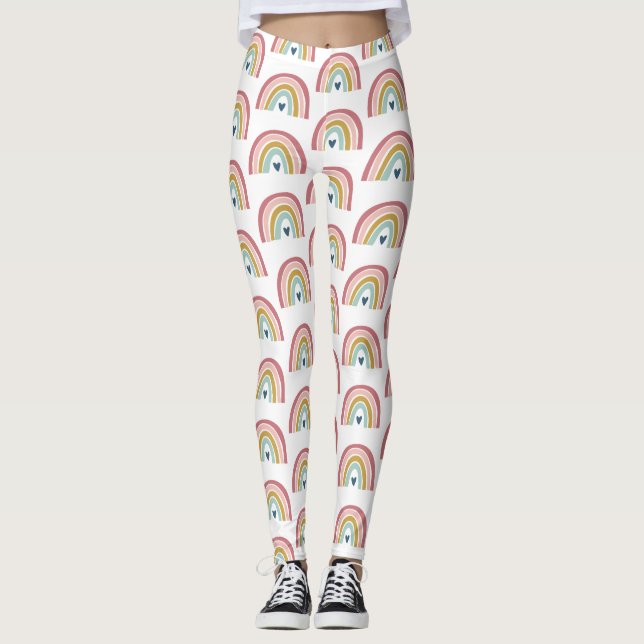 Niedlich Rainbow Pink Blush Blauer Hund Leggings (Vorderseite)