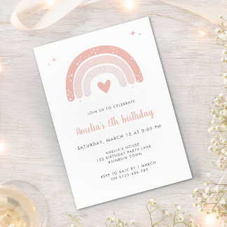 Niedlich Rainbow Pink Script Girl Geburtstagsparty Einladung