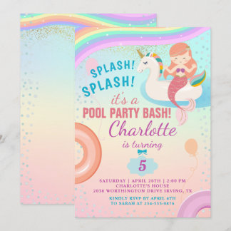 Niedlich Rainbow Pool Party Unicorn Mermaid Geburt Einladung