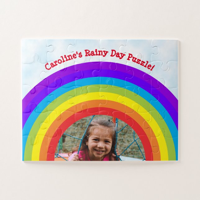 Niedlich Rainbow Rainy Day Bleibe am Zuhause Kids  Puzzle (Horizontal)
