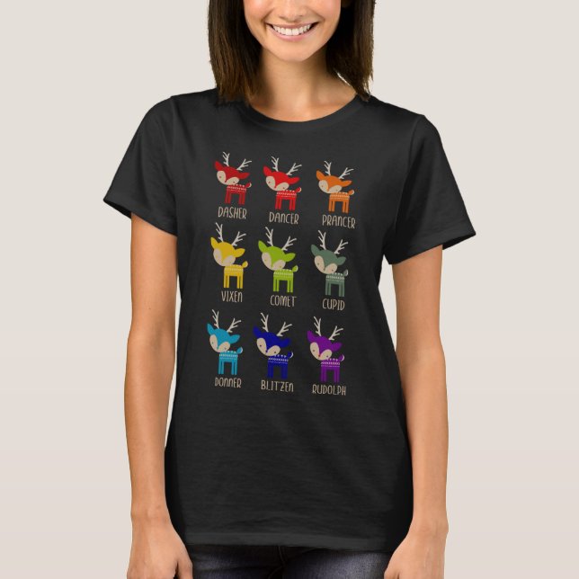 Niedlich Rainbow Reindeer Tacky Weihnachten T-Shirt (Vorderseite)