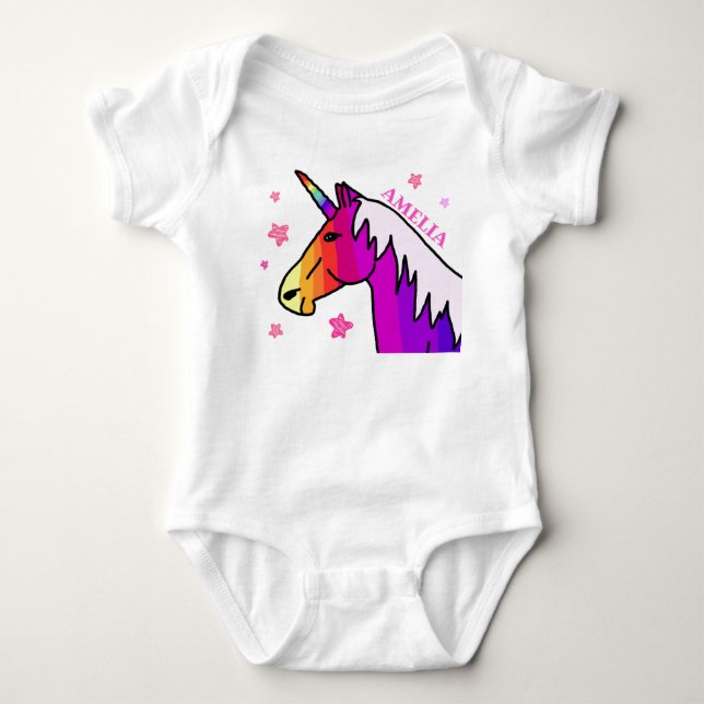 Niedlich Rainbow Unicorn Baby Bodysuit Strampler (Vorderseite)