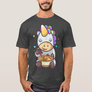 Niedlich Rainbow Unicorn Eating Ramen Noodles Bowl T-Shirt