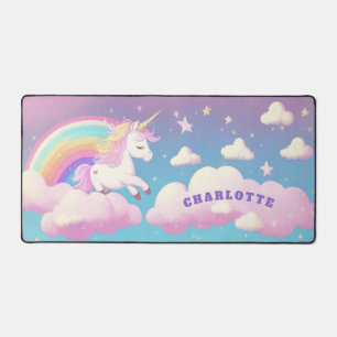 Niedlich Rainbow Unicorn Girl Personalisierter Nam Schreibtischunterlage