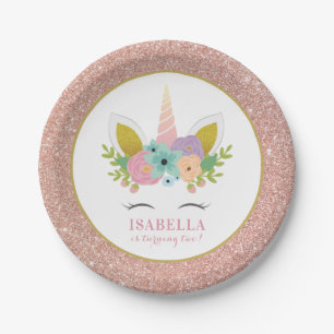 Niedlich Rainbow Unicorn Imitats Rose Gold Kinderg Pappteller