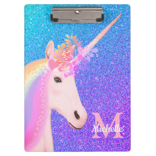 Niedlich Rainbow Unicorn Lila Glitzer Ombre Name Klemmbrett