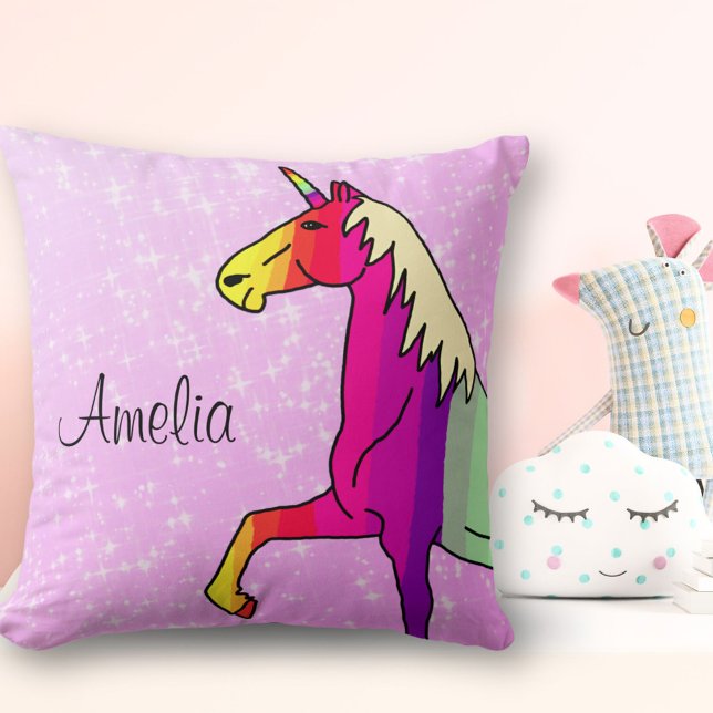 Niedlich Rainbow Unicorn Rosa Glitzer Name Kissen (Von Creator hochgeladen)