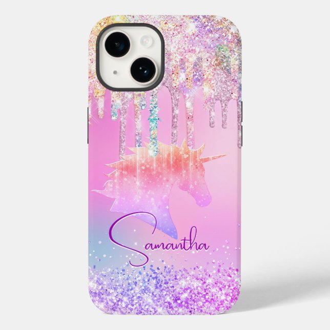 Niedlich Rainbow unicorn Rosa Glitzer Tropfen Mono Case-Mate iPhone Hülle (Rückseite)