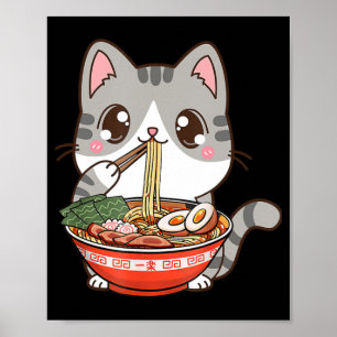 Niedlich Ramen Cat Kawaii Anime Japanisches Lebens Poster