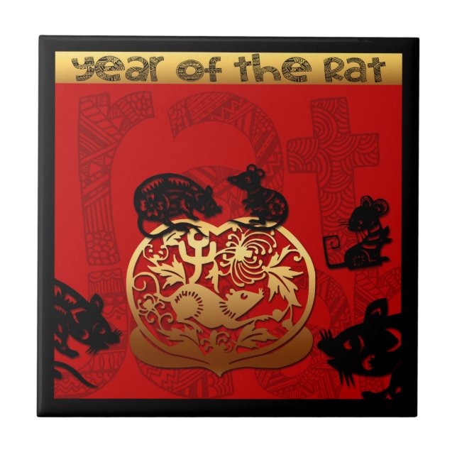 Niedlich Rat Chinese Year Zodiac Birthday Square T Fliese (Vorderseite)