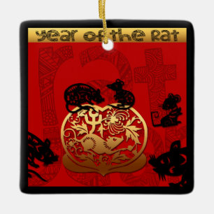 Niedlich Rat Chinesisches Jahr Zodiac Birthday Squ Keramikornament