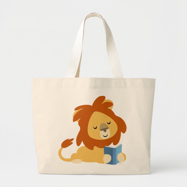 Niedlich Reading Cartoon Lion Bag Jumbo Stoffbeutel (Vorne)
