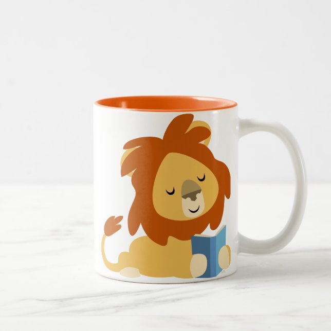 Niedlich Reading Cartoon Löwe Tasse (Rechts)