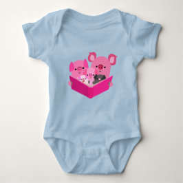 Niedlich Reading Cartoon Pig Family Baby Bodysuit Strampler