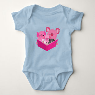Niedlich Reading Cartoon Pig Family Baby Bodysuit Strampler