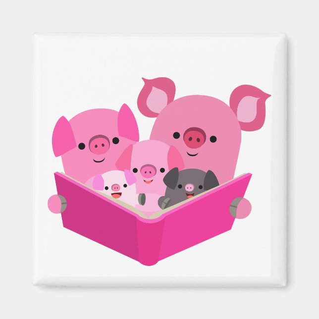 Niedlich Reading Cartoon Pig Family Magnet (Vorne)