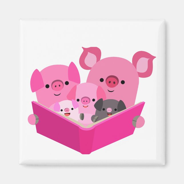 Niedlich Reading Cartoon Pig Family Magnet (Vorne)