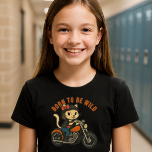 Niedlich Rebel Biker Girl Cat T-Shirt